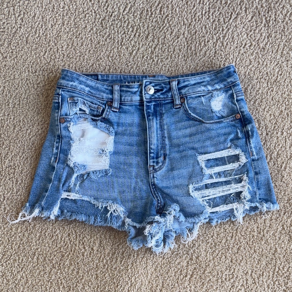 American Eagle Distressed Denim Shorts - Light Blue